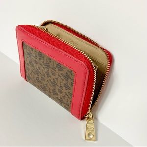 DKNY Zip Around Red Classic Logo Leather Wallet